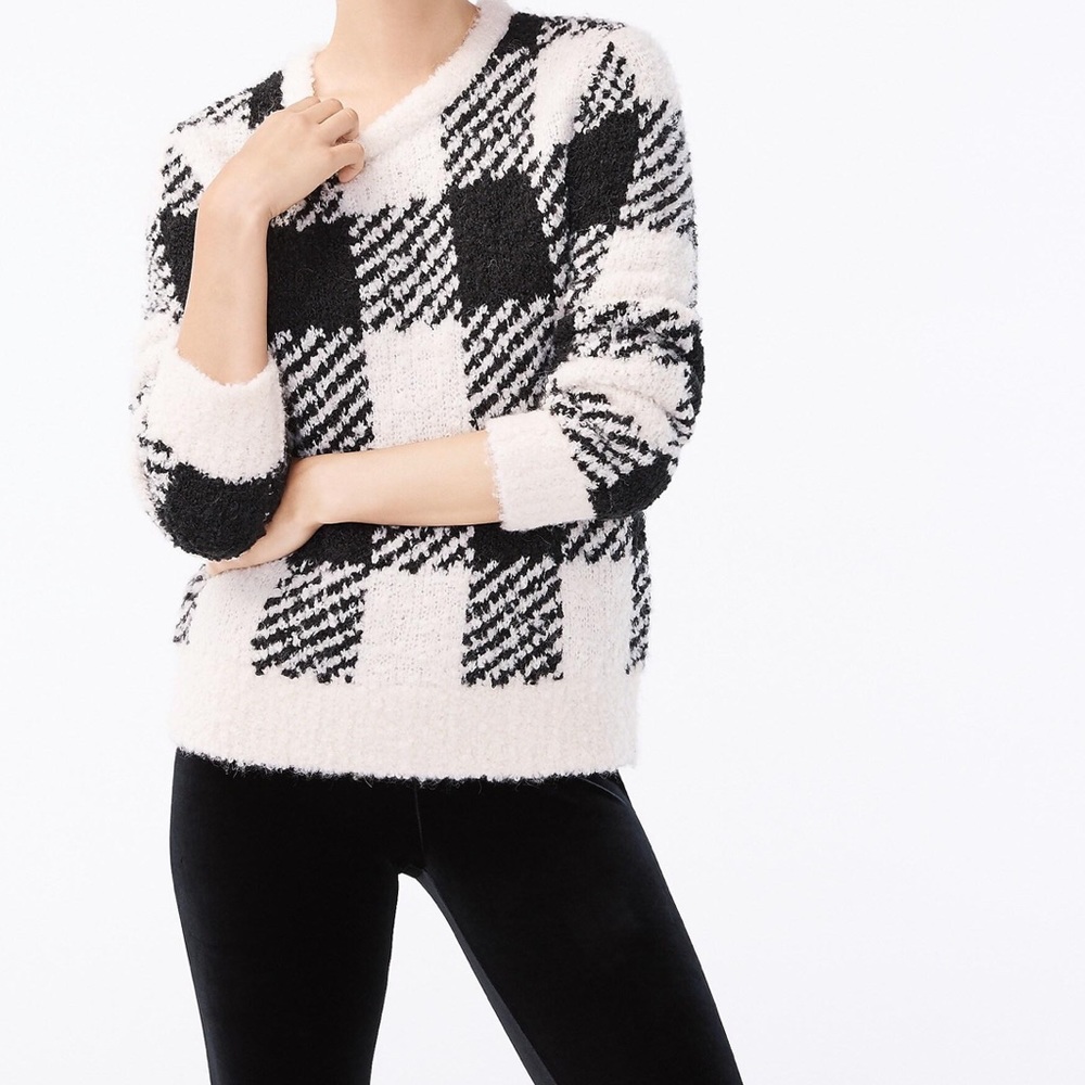 J Crew Boucle Buffalo Check sweater size small